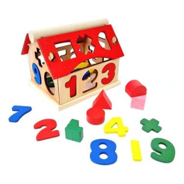 Imagem de Casinha De Atividades Para Bebe Encaixe Formas Madeira 21 Pç - WoodToy