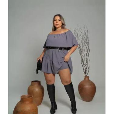 Imagem de Vestido Macaquinho Duna Plus Size Canoa Babado Boho Chic Moda Tendênci