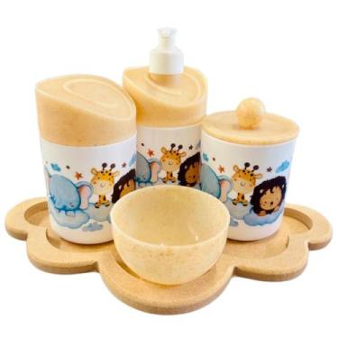 Imagem de Kit Higiene Bebê Safari Hora Do Sono C/bandeja MDF - Dóia Kids, Nuvem 