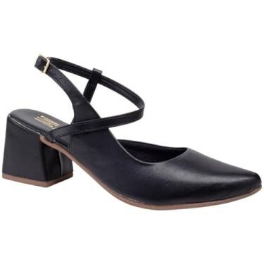 Imagem de Sapato Feminino Slingback Mary Jane Scarpin Salto Grosso Bico Fino Via Angel 91.01 (Preto, BR, Adulto, Numérico, 35)