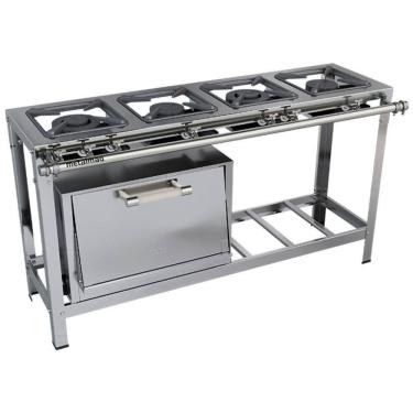 Imagem de Fogão Industrial Stori Premium 4 Bocas 30x30 Com Forno M12 Aço Inox 430 Metalmaq Fogão Baixa Pressão