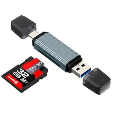 Imagem de Adaptador USB C USB para leitor de cartão SD (2 em 1) para câmera digital iPhone 16 15 Micro SD TF Photo Memory Flash Drive Stick armazenamento externo tipo C, laptop, MacBook, PC, conversor Android