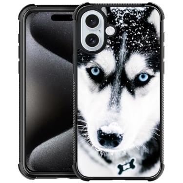 Imagem de CARLOCA Capa compatível com iPhone 16, Husky Dog Focinheira olho azul design moderno padrão para menina à prova de choque anti-arranhões capa traseira rígida PC para iPhone 16