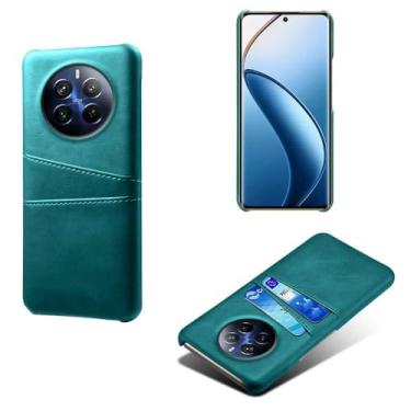 Imagem de Capas Compatível com OPPO Realme 12 PRO PLUS 5G,tampa protetora de couro falso,design de saco de cartão com 2 fendas de cartão atrás,proteção anti-impressão digital e anti-gota-Green