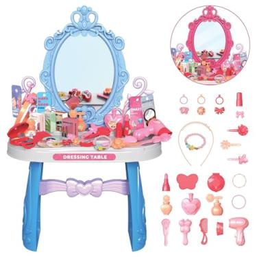 Imagem de Penteadeira Brinquedo Princesa Maquiagem Espelho Menina Acessórios Faz de Conta (Azul)