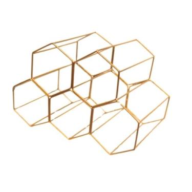 Imagem de Adega Suporte de Vinho Colmeia Aramado Empilhável Decoração Porta Garrafas Decorativo(Dourado)