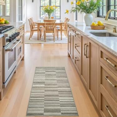 Imagem de jinchan Tapete de corredor geométrico, lavável, abstrato, para cozinha, antiderrapante, ultrafino, tapete moderno e leve para lavanderia, sala de estar, quarto, cinza-acinzentado
