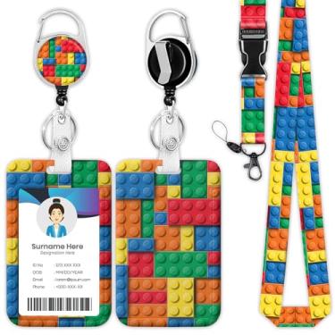 Imagem de Cordão de carretel de crachá de blocos de construção coloridos, suporte de crachá de identificação de tijolos engraçados, clipes retráteis para etiqueta de nome para médico, enfermeira, professor