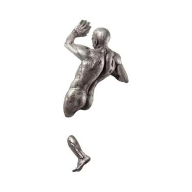 Imagem de Escultura 3D Homem Saindo Da Parede Abstrata Tela Decoração De Casa Ar