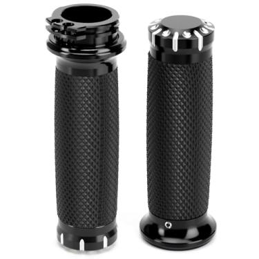 Imagem de Punhos de 2,5 cm para guidão de motocicleta de 25 mm para Harley Davidson Sportster Touring Dyna Softail 883 1200 Harley Touring Honda Kawasaki Suzuki Yamaha (preto)