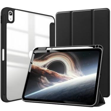 Imagem de Capa para iPad (A16) 11ª/10ª Geração (2025/2022) iPad 10,9 Polegadas Capinha Protetora Fina Traseira Transparente Proteção com Suporte para Lápis Completa Anti-Impacto Auto Sleep - Negro