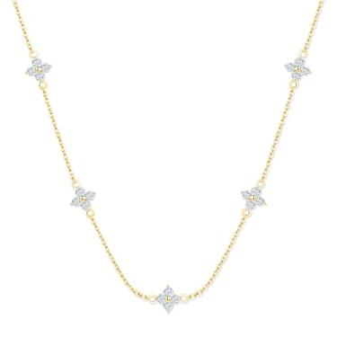 Imagem de Colar feminino com trevo delicado | Joias de quatro folhas da sorte banhada a ouro 18K | Presentes modernos de zircônia cúbica para ela, Standard, Banhado a ouro, Zircônia cúbica