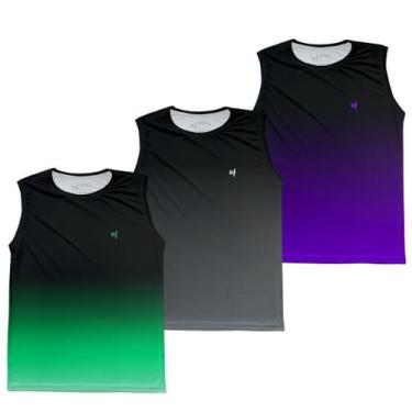 Imagem de Kit 3 Camiseta Regata Masculina Fitness Pro Dry Estampada Proteção UV 