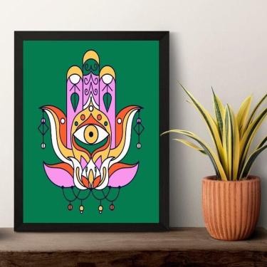Imagem de Quadro Esotérico Olho Grego Hamsa - Verde 45X34Cm - Vidro