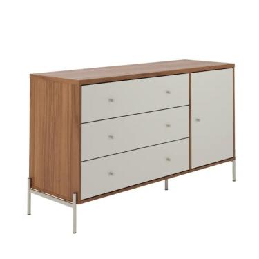 Imagem de Cômoda Jasper 3 Gavetas MDP Puxador Metal Off White e Canella com Porta e Prateleira 138cm