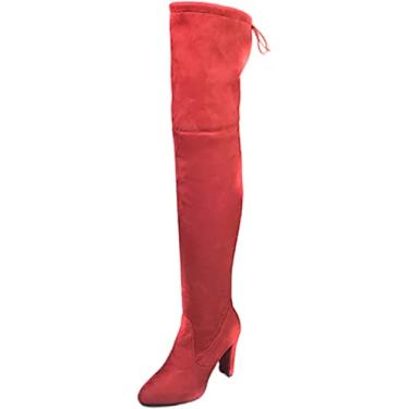 Imagem de Botas femininas de neve de bico fino com cadarço e salto alto para uso ao ar livre, botas longas quentes de inverno, Vinho, 9.5
