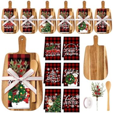 Imagem de Fanfanwin 6 conjuntos de presentes de Natal para inauguração de casa, novas ideias de presentes para casa, incluindo ramos de pinheiro, tábuas de corte de acácia, colher de cozinha, toalha de fita
