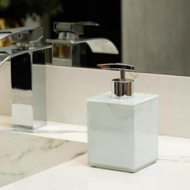 Imagem de Saboneteira Líquido 250ML Porta Sabonete Decorativo De Vidro EFEITO MÁRMORE Porta Álcool Gel Porta Sabonete Líquido (Branca e prata,Unid)