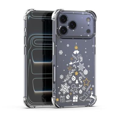 Imagem de HixYaxi Xmax Capa para iPhone 17 Pro, transparente, linda estampa de árvore de Natal, capa de telefone para crianças, mulheres, meninas, capa protetora transparente à prova de choque para celular para