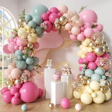 Imagem de Woaipati Kit de arco de balão pastel, 152 peças de balões confetes de ouro amarelo rosa rosa verde empoeirado rosa pastel rosa pastel para chá de panela, casamento, noivado, festa de aniversário
