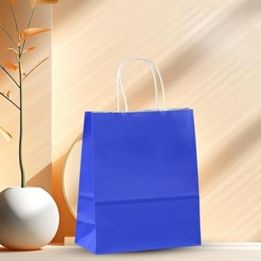 Imagem de Sacos de presente de papel Kraft com alças, para embrulho de presente, lembrancinhas de festa, compras de varejo, sacos de presente grossos e duráveis (azul)