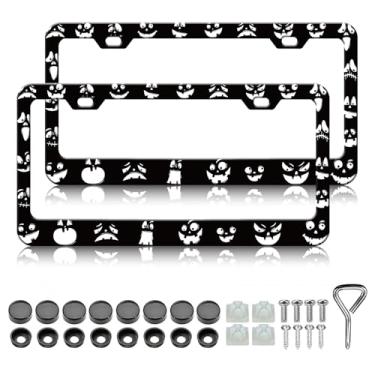 Imagem de Molduras de placa de carro emoji preto - pacote com 2 capas engraçadas de suporte de placa, moldura de etiqueta de carro à prova d'água de metal de alumínio à prova de ferrugem para carro padrão EUA