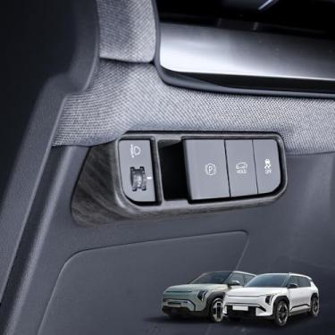 Imagem de Cnaurda Tampa do botão do interruptor de ajuste do farol do carro ABS, tampa da peça de ajuste da lâmpada frontal compatível com acessórios Kia EV3 LHD 2024-2025 (madeira)