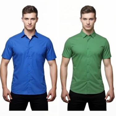 Imagem de Kit 2 Camisas Sociais Microleve Manga Curta cor:Azul Royal,Verde Bande
