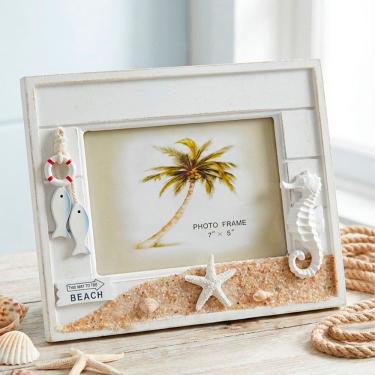 Imagem de Porta Retrato Mesa Decoração Casa De Praia Mar Peixe 21x26cm