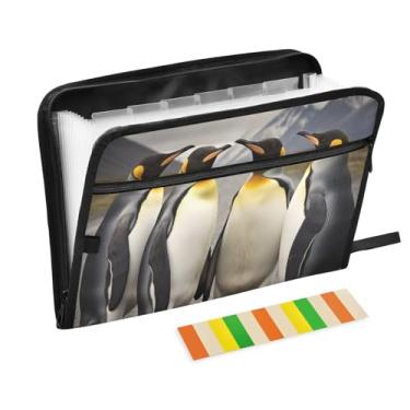 Imagem de Wassud Quatro pinguins rei 13 bolsos organizador de arquivos sanfonado pastas de arquivo expansíveis com abas e adesivos, tamanho carta A4 papel recibo documento pasta organizador para viagem de