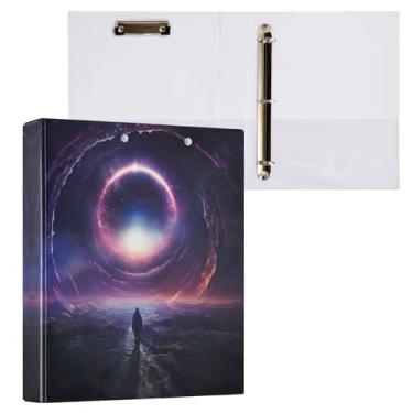 Imagem de Qilmy Fichário de 3 anéis, organizador de fichário redondo com buraco negro universo, tamanho carta 200 páginas, fichário de prancheta, fichário fofo, material de escritório escolar116