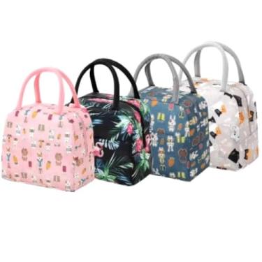 Imagem de Bolsa Térmica Estampada para almoço trabalho impermeável com Estampa Floral e Geométrica resistente Cores Variadas 4,8 Litros Alça de Transporte para Alimentos e Bebidas