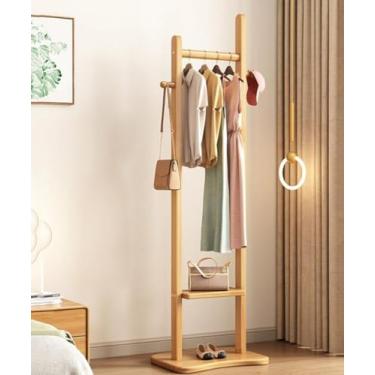 Imagem de Suporte para casaco de madeira com 2 prateleiras de armazenamento e 2 ganchos, suporte de casaco independente, cabideiro, montagem resistente e fácil para corredor, quarto e escritório, madeira (C (38