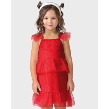 Imagem de Vestido glitter babados verão brilho leve fofo encantador - Rosa e Vermelho - Menina 1 a 10 anos-Feminino