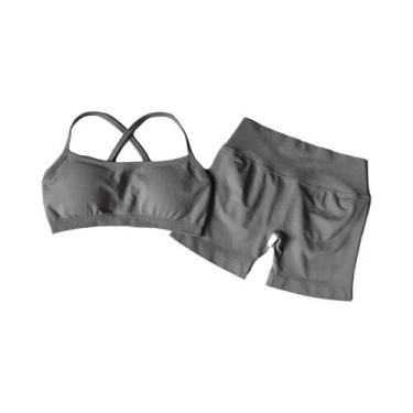 Imagem de Conjunto De Yoga Feminino Sem Costura De 2 Peças: Top Esportivo E Shor