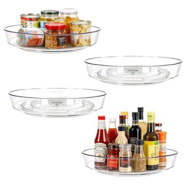 Imagem de MiraFure Lazy Susan toca-discos para organização de especiarias | Organizador giratório de plástico transparente sem BPA para armário de cozinha, despensa, bancada, geladeira | Base giratória de 360