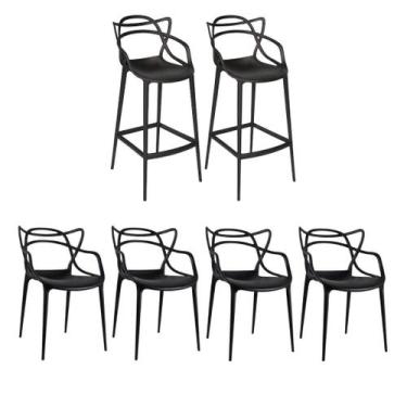 Imagem de Kit 2 Banquetas Allegra Médias e 4 Cadeiras Masters em Polipropileno, 