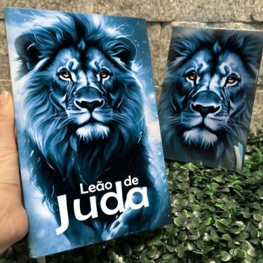 Imagem de Bíblia Sagrada Colorida "Leão de Judá" Com Lateral Azul Edifica Letras