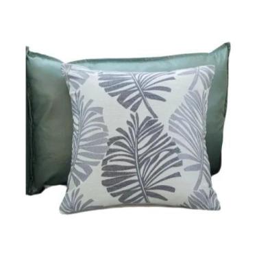 Imagem de Capa De Almofada Quadrada De Jacquard Com Bordado Padrão Folha Azul 45