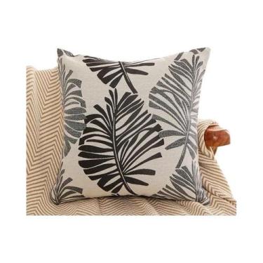 Imagem de Capa De Almofada Quadrada De Jacquard Com Bordado Padrão Folha Azul 45