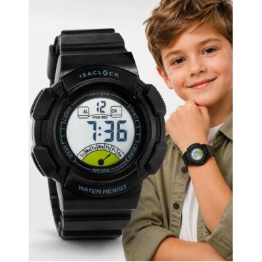 Imagem de Relogio Infantil Masculino Preto Isaclock Original Resistente Criança 