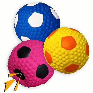 Imagem de Bolas de cachorro Wieppo Squeaky para cães – 2,6 polegadas Látex Bola de borracha para cães pequenos, Bola de brinquedos para cães, vôlei para filhotes, futebol de cachorro, 3 peças/pacote (2,6 polegadas Squeaky Football)