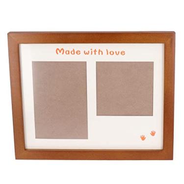 Imagem de Kit de fabricante de pegadas de impressão de mão de bebê, kit de moldura de foto de impressão de mão e pegada de bebê com almofada de tinta de toque segura incluída para meninos recém-nascidos meninas (moldura de foto marrom)