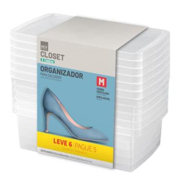 Imagem de Ordene - Conjunto de 6 Caixas Plástica Média para Sapato de Tamanho 35 à 38, Cor Cristal, Linha My Closet