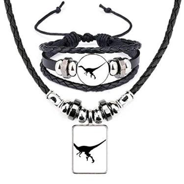 Imagem de Conjunto de joias de couro com pingente de osso em miniatura de dinossauro