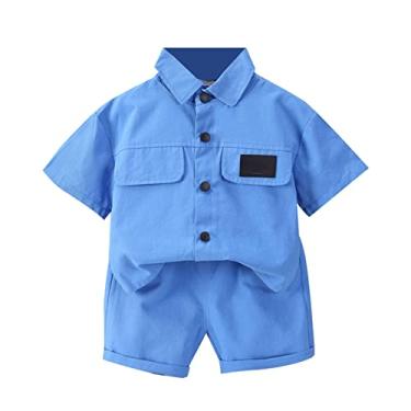 Imagem de Conjunto de 2 peças para bebês meninos, roupa de verão, manga curta, abotoada, camisa de botão, shorts casuais, Azul, 2-3 Anos