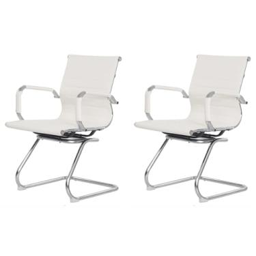 Imagem de Kit 2 Cadeiras Escritório Stripes Fixa PU Branca