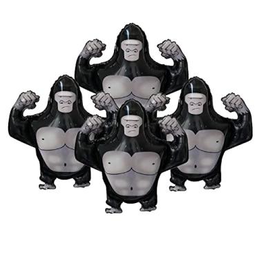 Imagem de 4 pcs 27 inch gorilla aluminum membrane balloons, large inflatable balloons for baby shower, safari park, jungle-themed birthday, exploding animal party decorations (4)