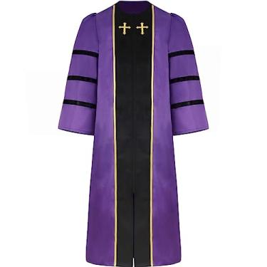 Imagem de UAZIHEEY Roupão masculino adulto de pastor do clero, capa de padre, unissex, para Halloween, púlpito, zíper, Roxa, GG