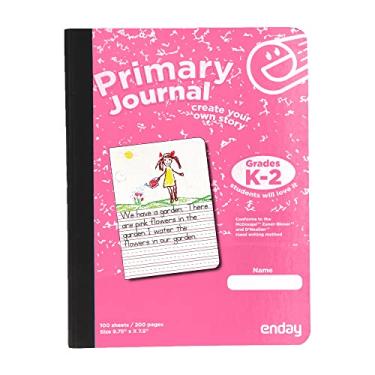 Imagem de Enday Caderno de redação primária K-2, diário de escrita primário rosa, caderno de composição de diário primário pautado de meia página para crianças, 100 folhas